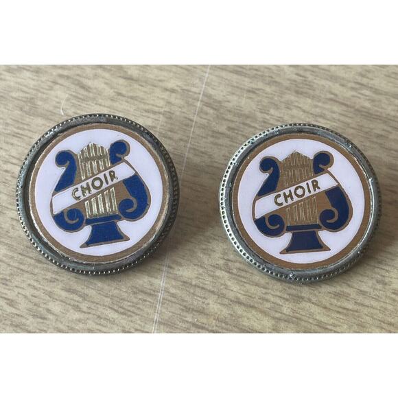 Pair Of Vintage Enamel Over Metal 1” Choir Pins - Picture 1 of 2